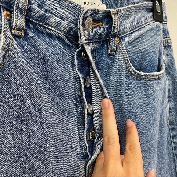 Pacsun Dad Jean High Rise Full Length Flare Ankle Side Slits Medium Wash 27 - Picture 6 of 11